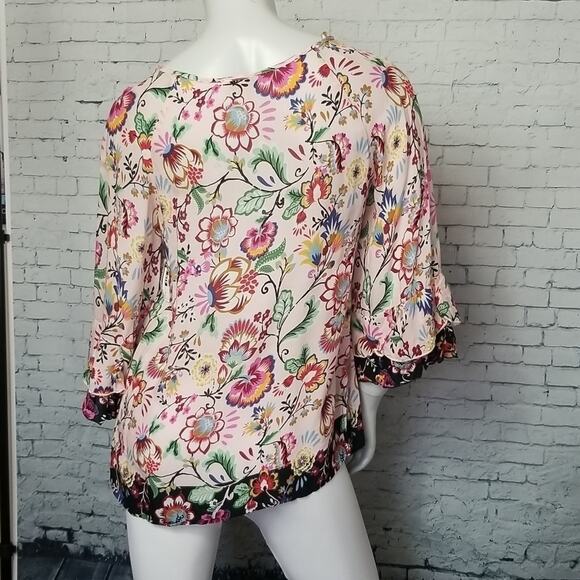 Democracy Womens XS Blouse Top Pink Boho Floral 3/4 Sleeve NEW Hippie - Picture 5 of 14